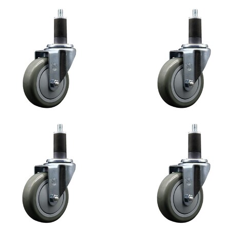 Service Caster 4'' Gray Poly Wheel Swivel 1-1/4'' Expanding Stem Caster Set, 4PK SCC-EX20S414-PPUB-114-4